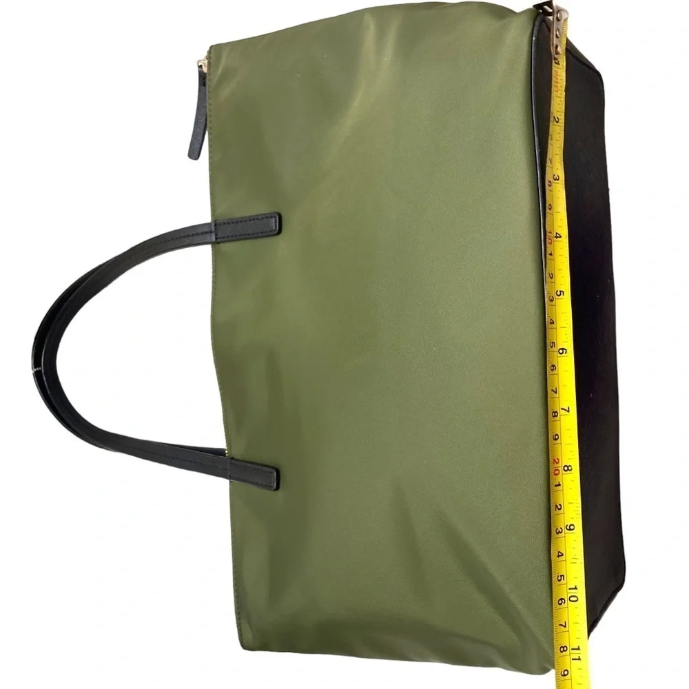 Kate spade olive green nylon black saffiano leather tote bag